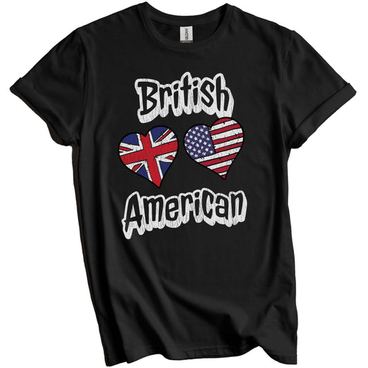 British American Flag Hearts Combo United Kingdom Distressed T-Shirt