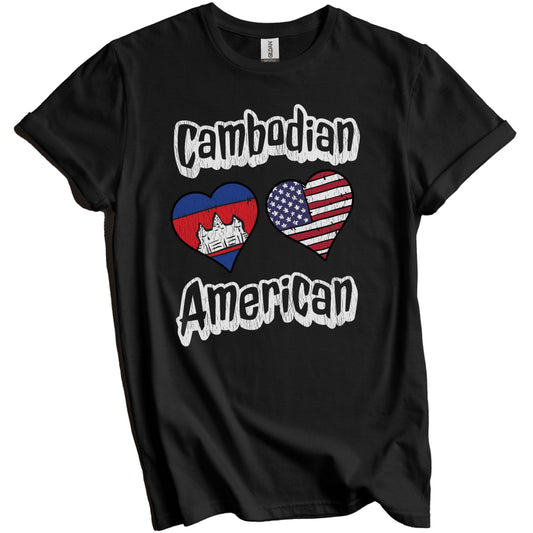 Cambodian American Flag Hearts Combo Cambodia Distressed T-Shirt