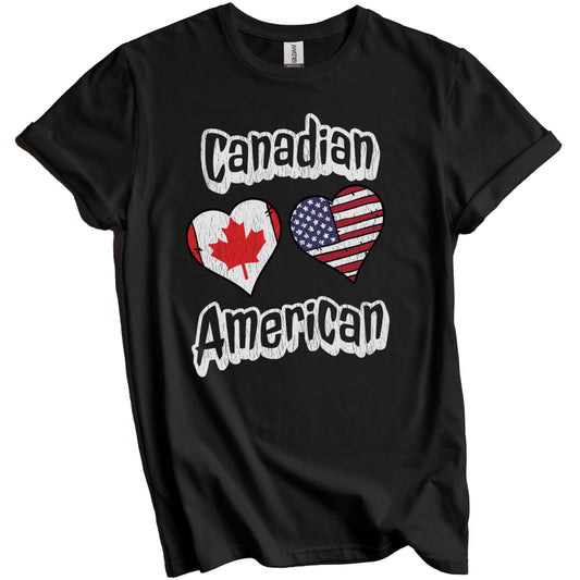 Canadian American Flag Hearts Combo Canada Distressed T-Shirt