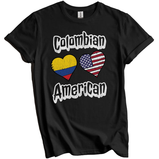Colombian American Flag Hearts Combo Colombia Distressed T-Shirt
