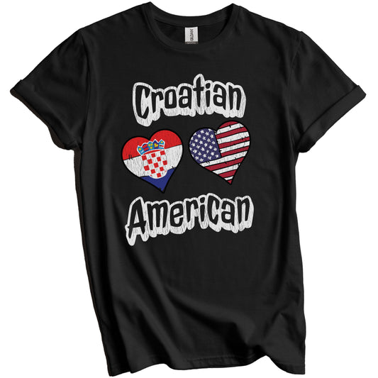 Croatian American Flag Hearts Combo Croatia Distressed T-Shirt