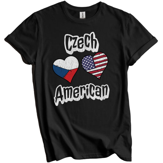 Czech American Flag Hearts Combo Czech Republic Distressed T-Shirt