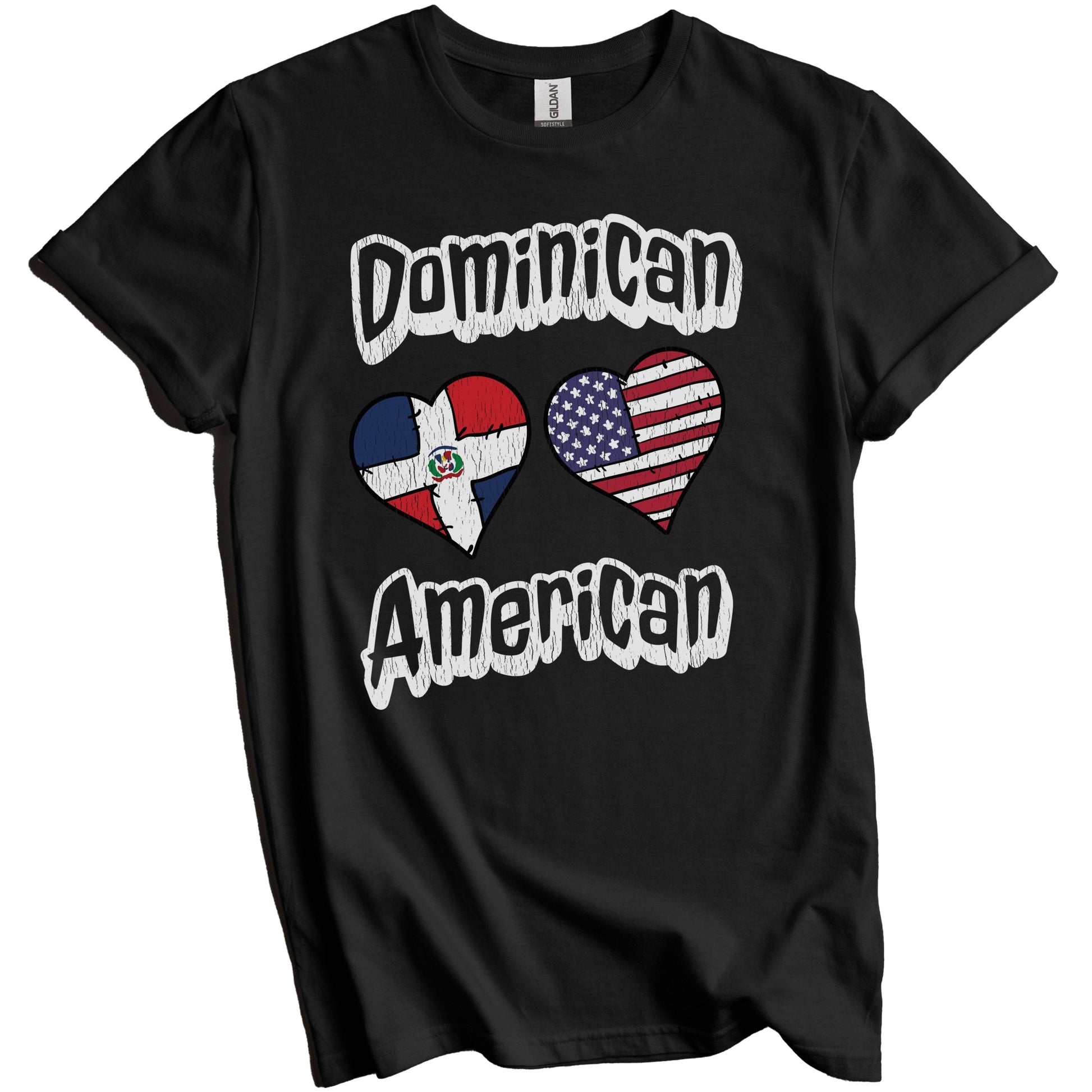 Dominican American Flag Hearts Combo Dominican Republic Distressed T-Shirt