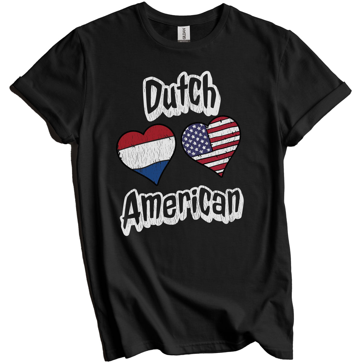 Dutch American Flag Hearts Combo Netherlands Distressed T-Shirt