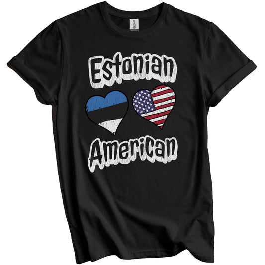 Estonian American Flag Hearts Combo Estonia Distressed T-Shirt