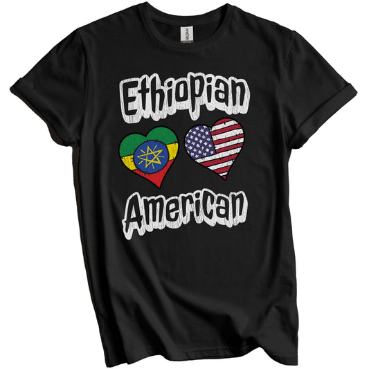 Ethiopian American Flag Hearts Combo Ethiopia Distressed T-Shirt