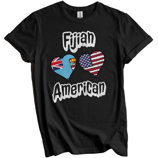 Fijian American Flag Hearts Combo Fiji Distressed T-Shirt