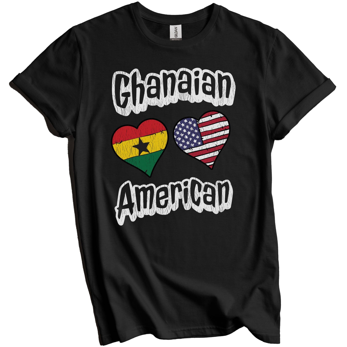 Ghanaian American Flag Hearts Combo Ghana Distressed T-Shirt