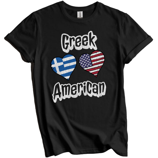 Greek American Flag Hearts Combo Greece Distressed T-Shirt