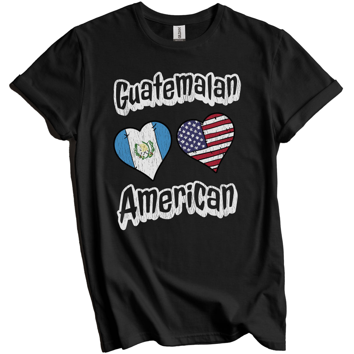 Guatemalan American Flag Hearts Combo Guatemala Distressed T-Shirt