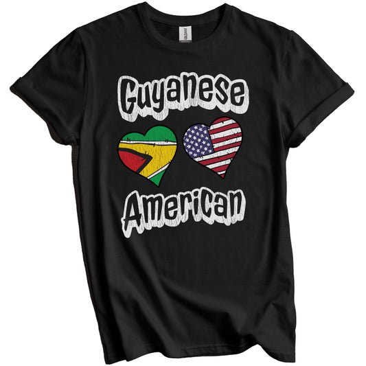 Guyanese American Flag Hearts Combo Guyana Distressed T-Shirt