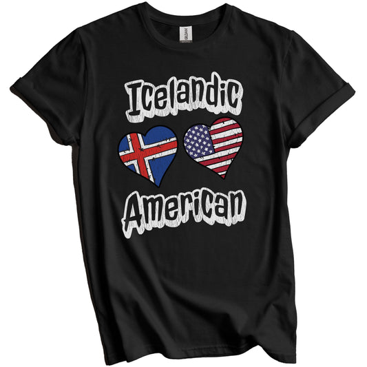 Icelandic American Flag Hearts Combo Iceland Distressed T-Shirt