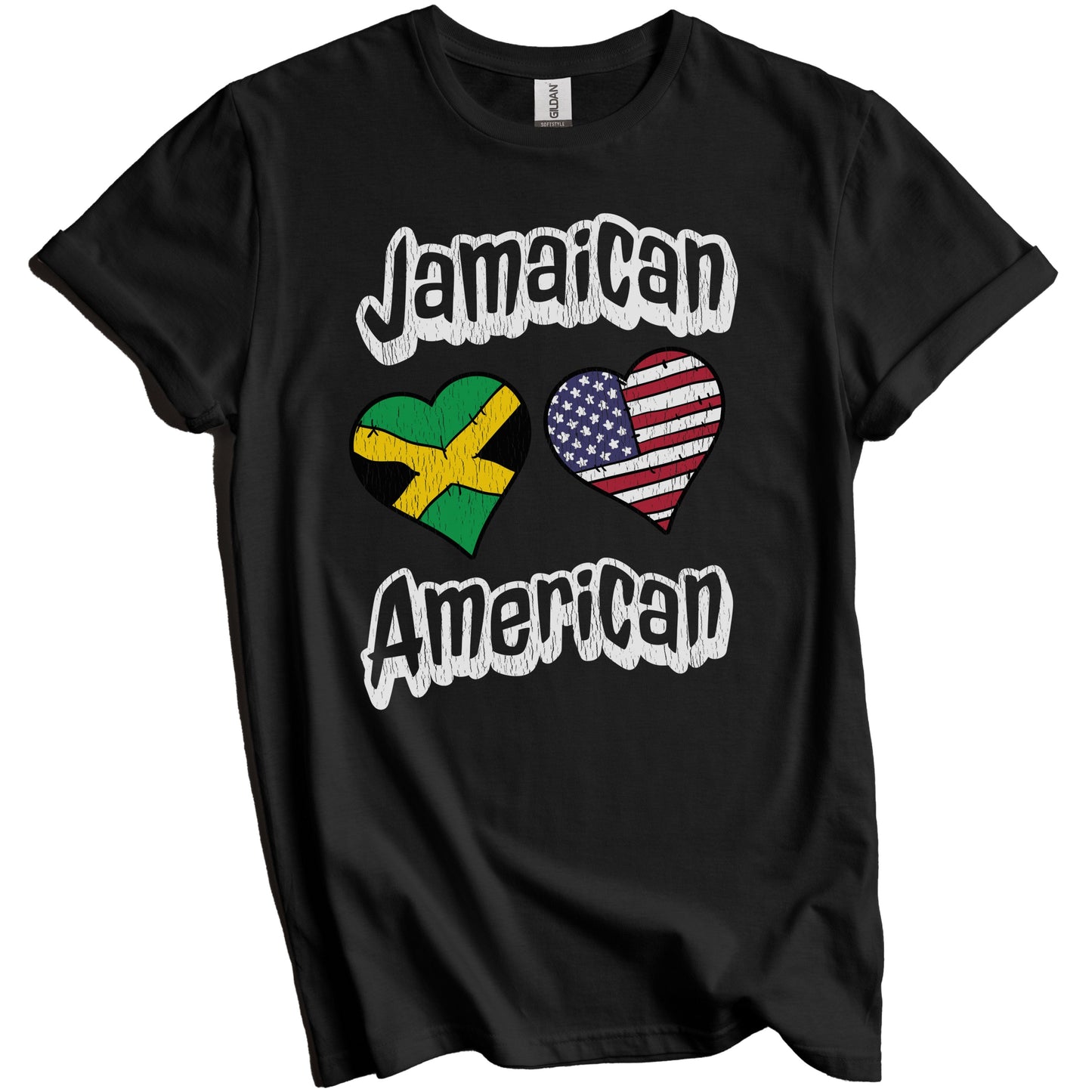 Jamaican American Flag Hearts Combo Jamaica Distressed T-Shirt