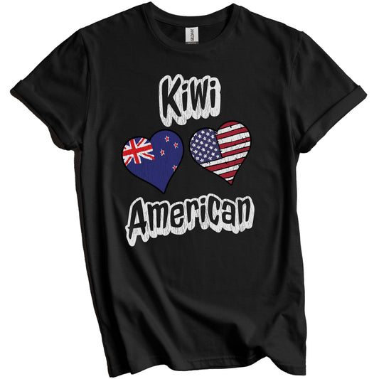 Kiwi American Flag Hearts Combo New Zealand Distressed T-Shirt
