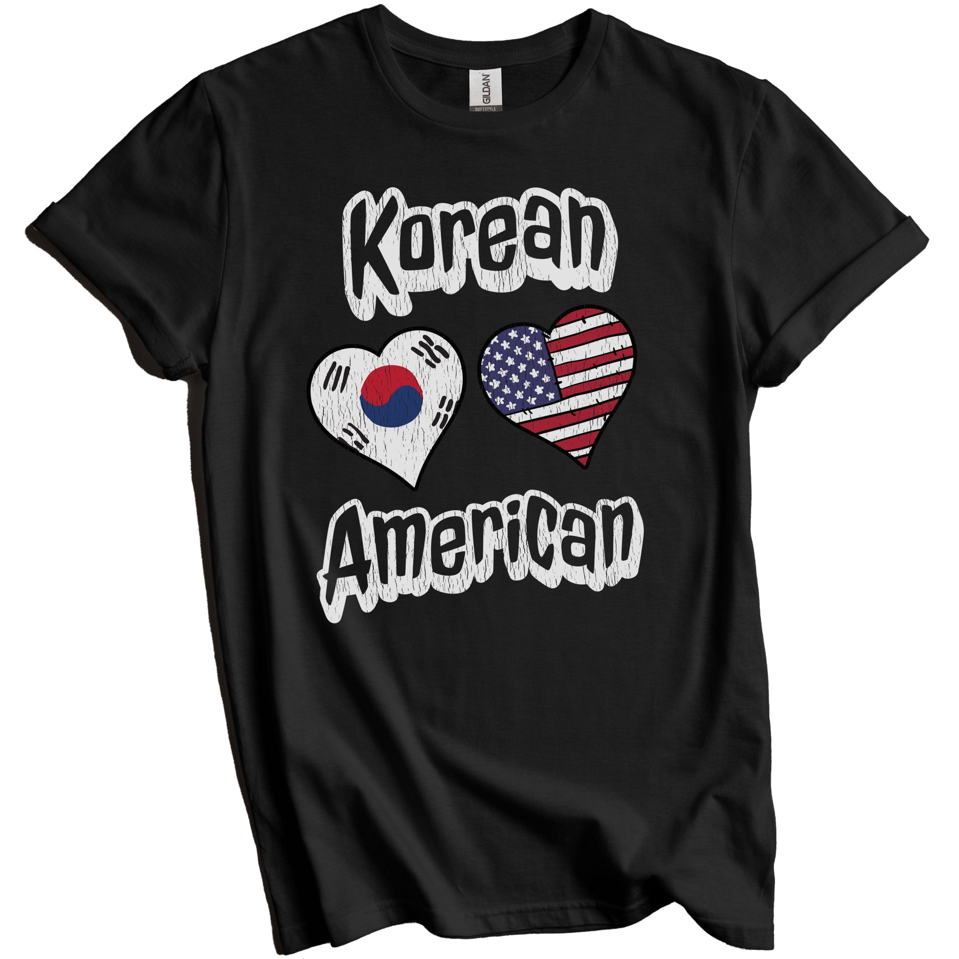 Korean American Flag Hearts Combo South Korea Distressed T-Shirt