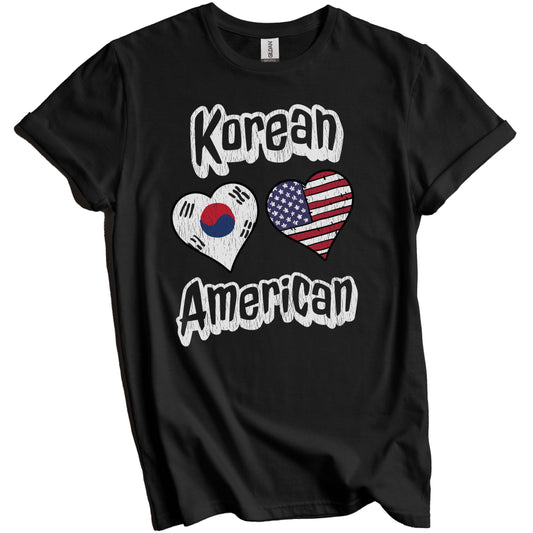 Korean American Flag Hearts Combo South Korea Distressed T-Shirt