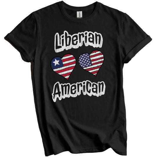Liberian American Flag Hearts Combo Liberia Distressed T-Shirt