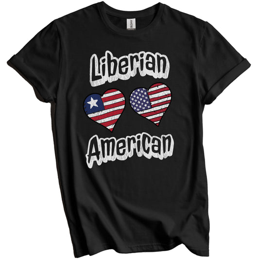Liberian American Flag Hearts Combo Liberia Distressed T-Shirt