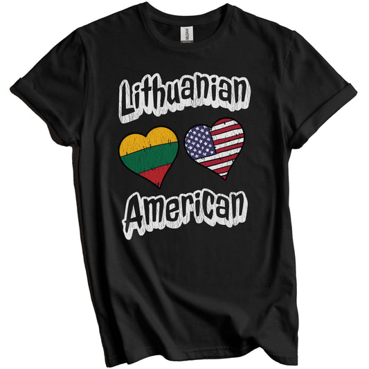Lithuanian American Flag Hearts Combo Lithuania Distressed T-Shirt