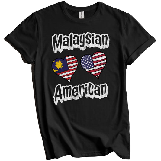 Malaysian American Flag Hearts Combo Malaysia Distressed T-Shirt