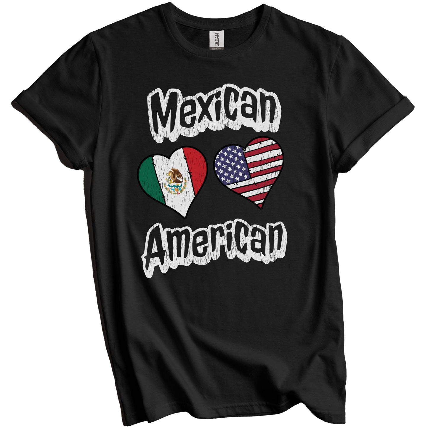 Mexican American Flag Hearts Combo Mexico Distressed T-Shirt