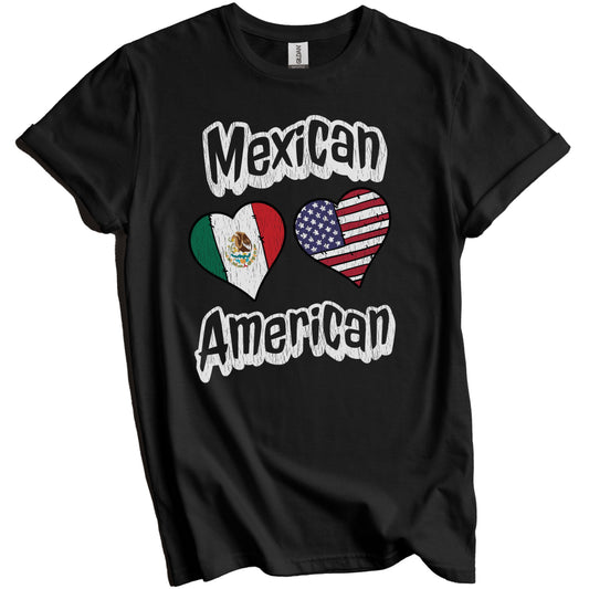 Mexican American Flag Hearts Combo Mexico Distressed T-Shirt