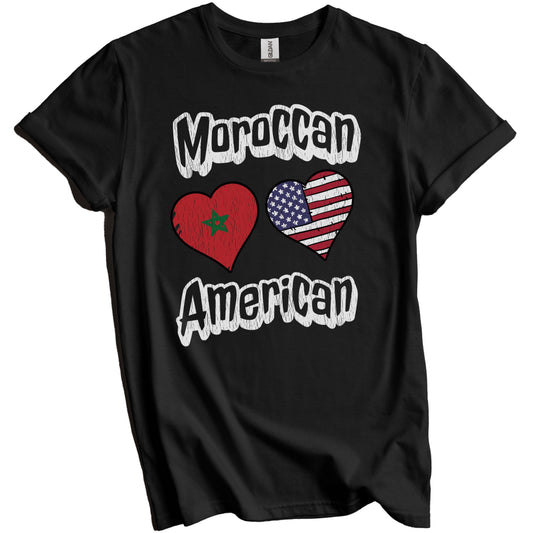 Moroccan American Flag Hearts Combo Morocco Distressed T-Shirt