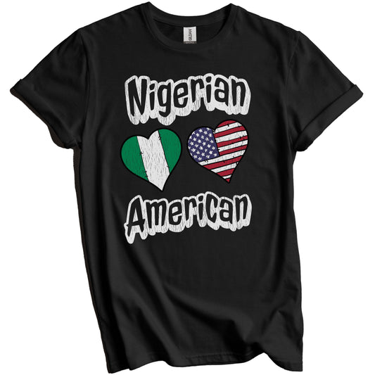 Nigerian American Flag Hearts Combo Nigeria Distressed T-Shirt