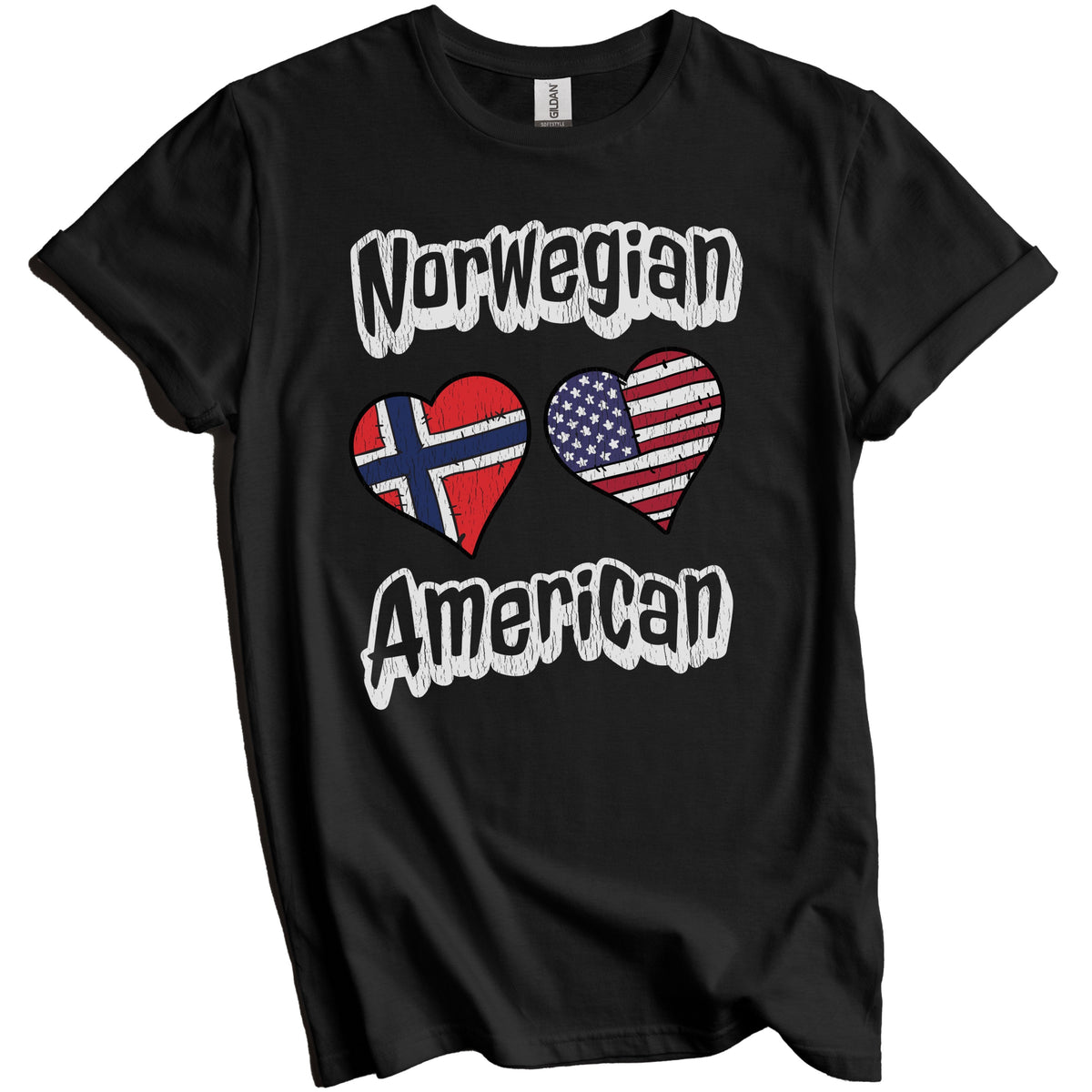 Norwegian American Flag Hearts Combo Norway Distressed T-Shirt