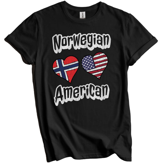 Norwegian American Flag Hearts Combo Norway Distressed T-Shirt