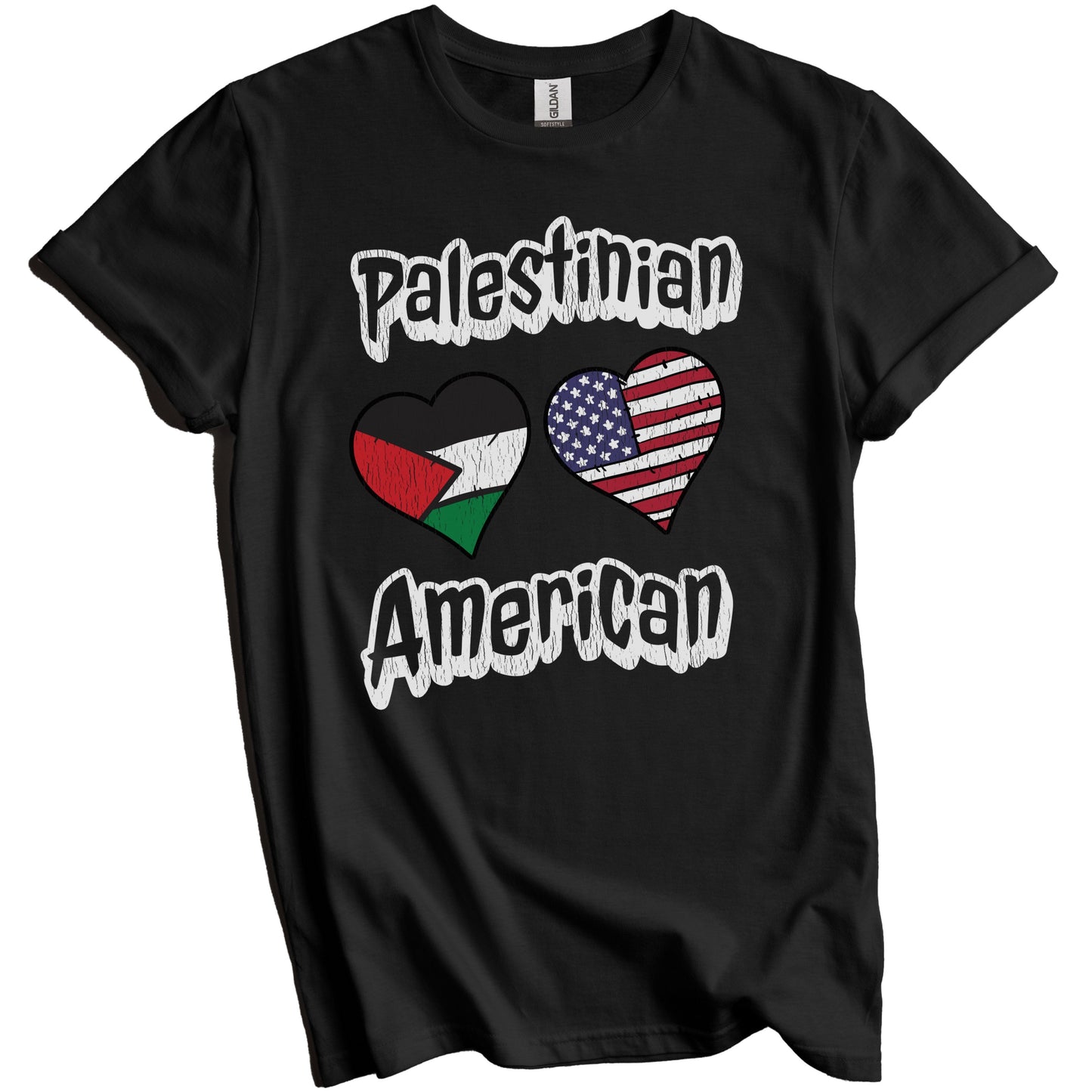 Palestinian American Flag Hearts Combo Palestine Distressed T-Shirt