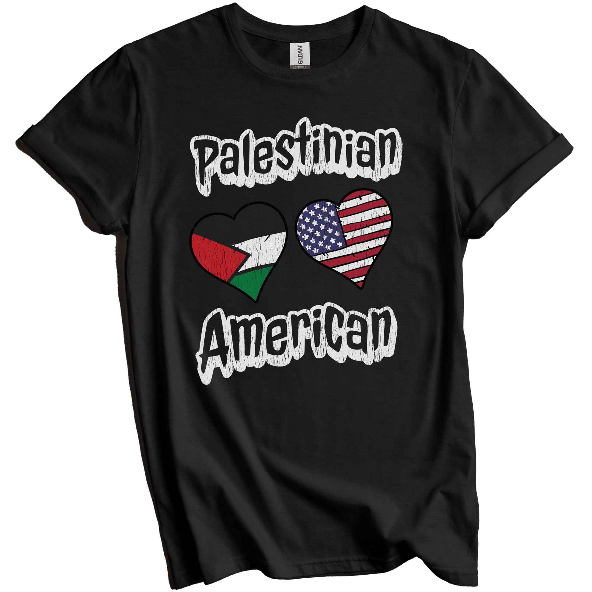 Palestinian American Flag Hearts Combo Palestine Distressed T-Shirt