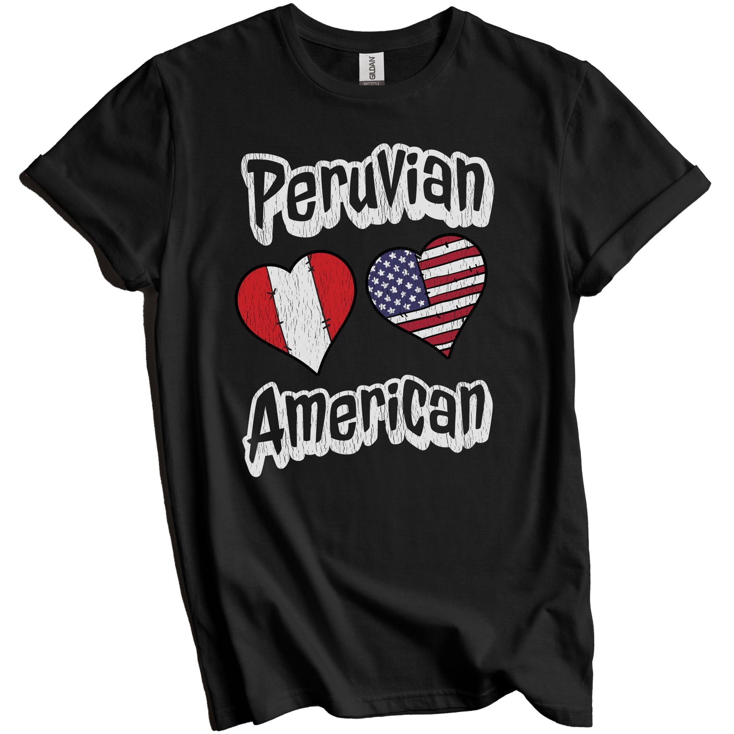 Peruvian American Flag Hearts Combo Peru Distressed T-Shirt
