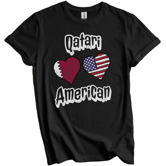Qatari American Flag Hearts Combo Qatar Distressed T-Shirt