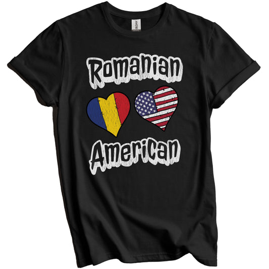 Romanian American Flag Hearts Combo Romania Distressed T-Shirt