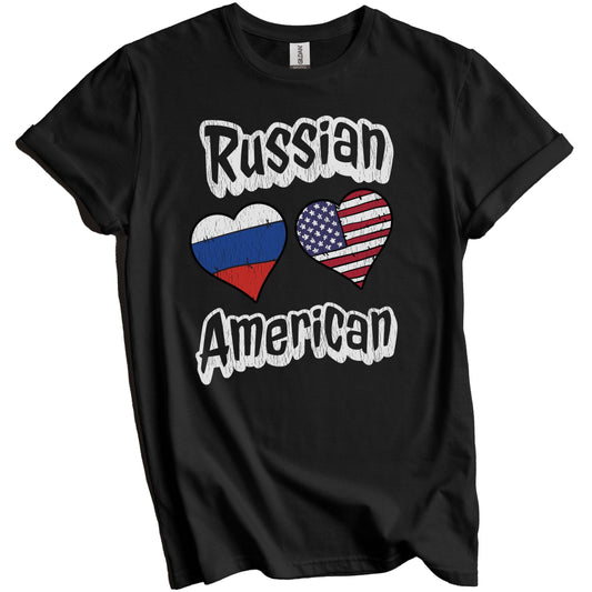 Russian American Flag Hearts Combo Russia Distressed T-Shirt