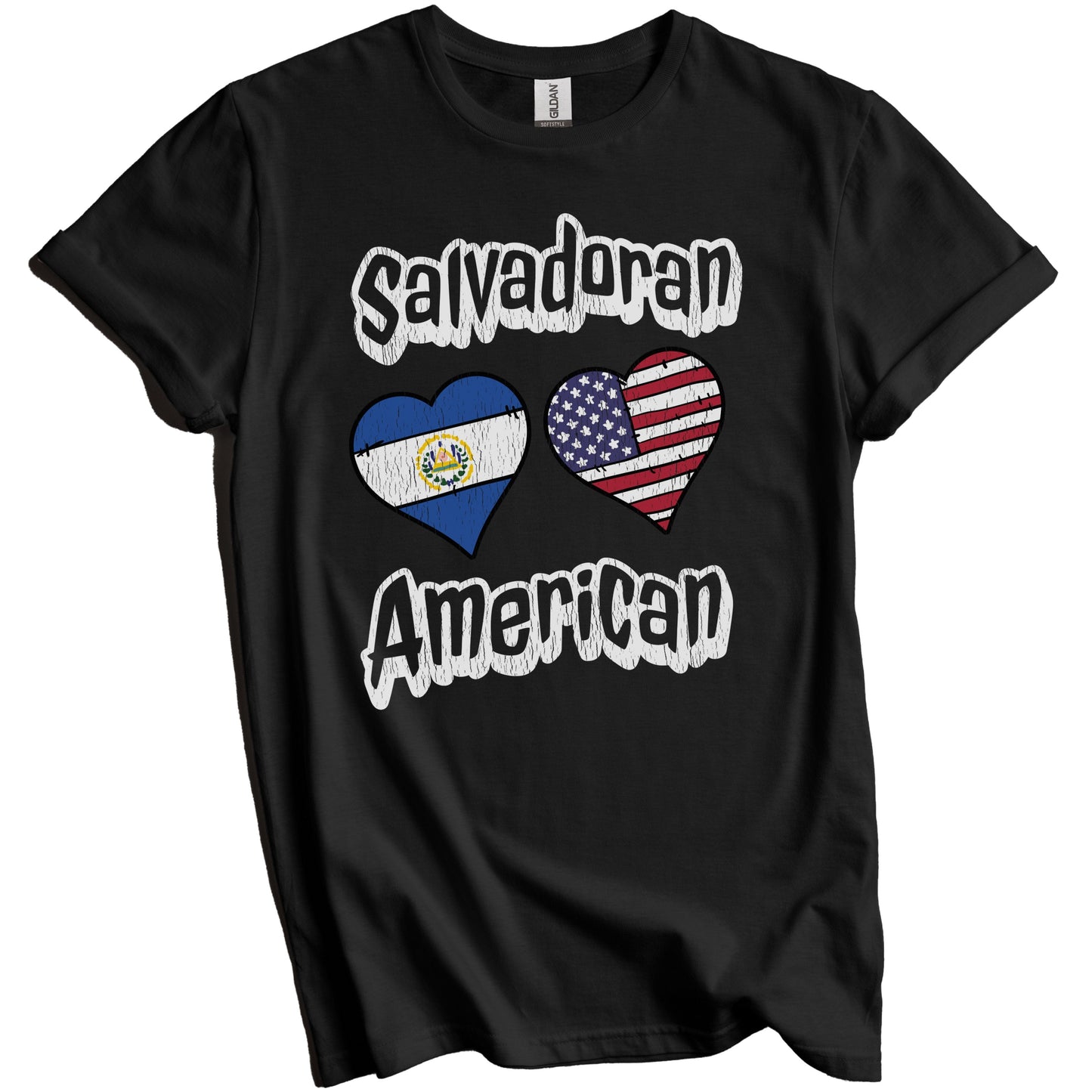 Salvadoran American Flag Hearts Combo El Salvador Distressed T-Shirt