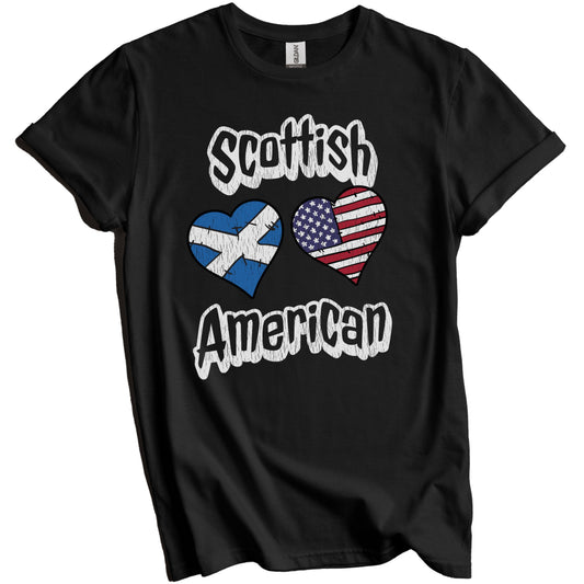 Scottish American Flag Hearts Combo Scotland Distressed T-Shirt