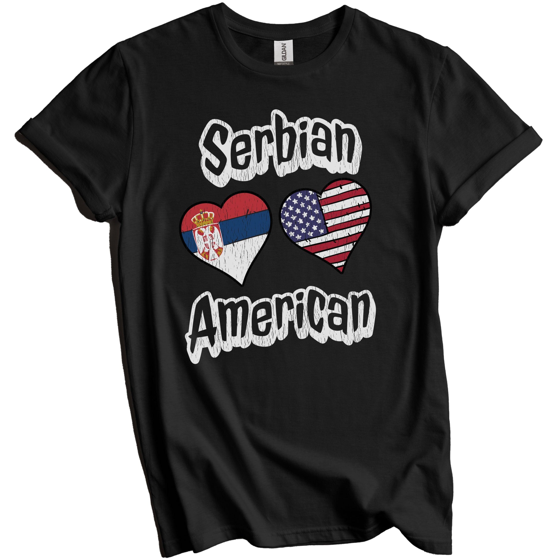 Serbian American Flag Hearts Combo Serbia Distressed T-Shirt