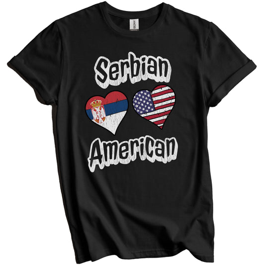 Serbian American Flag Hearts Combo Serbia Distressed T-Shirt
