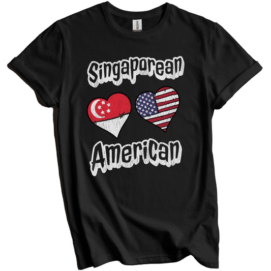 Singaporean American Flag Hearts Combo Singapore Distressed T-Shirt