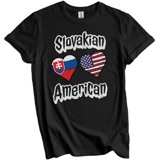 Slovakian American Flag Hearts Combo Slovakia Distressed T-Shirt