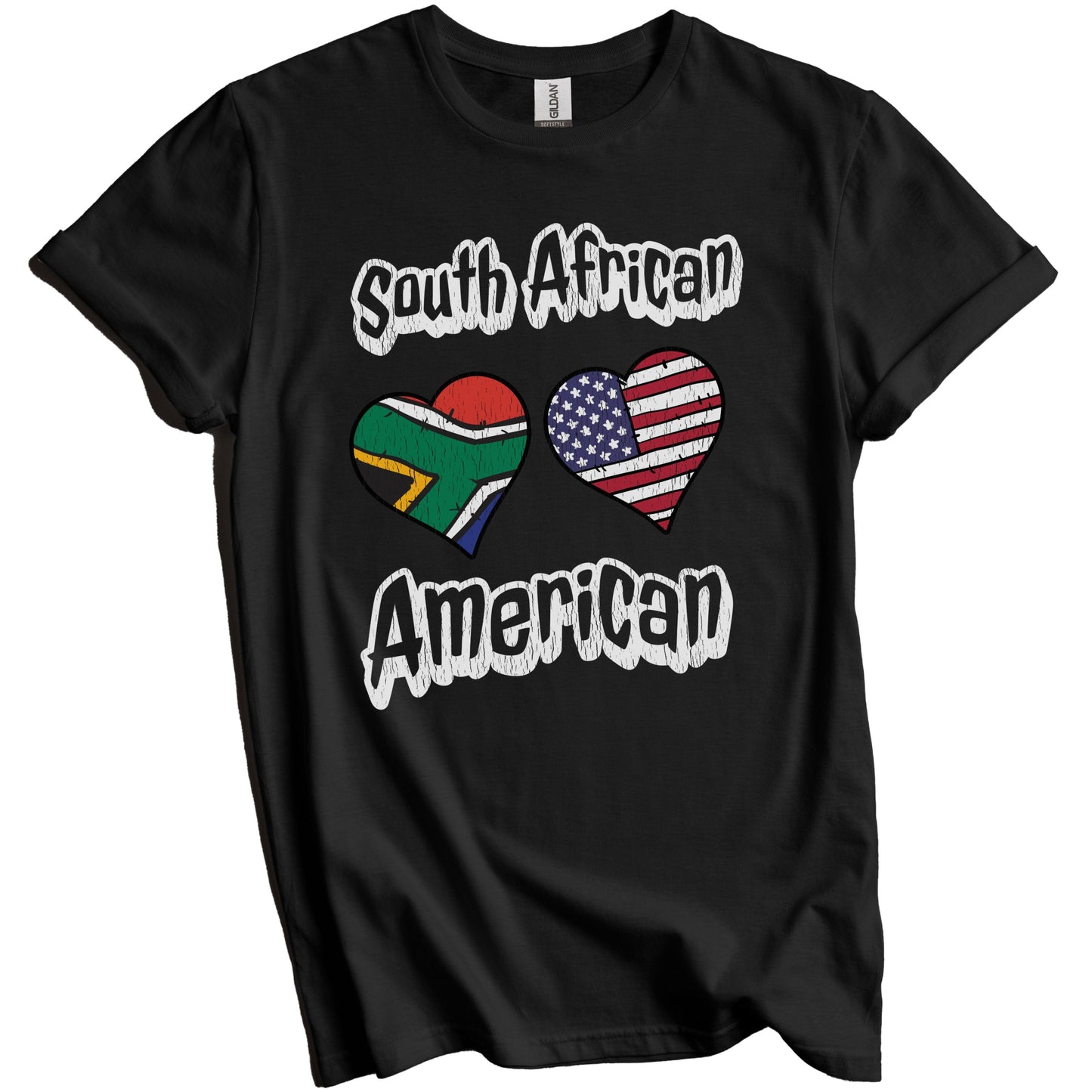South African American Flag Hearts Combo South Africa Distressed T-Shirt
