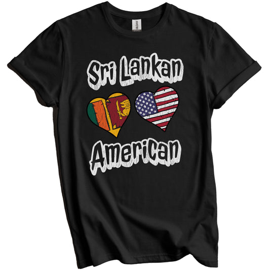 Sri Lankan American Flag Hearts Combo Sri Lanka Distressed T-Shirt