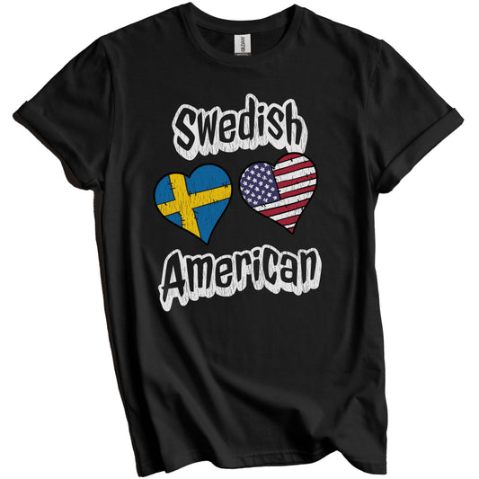 Swedish American Flag Hearts Combo Sweden Distressed T-Shirt