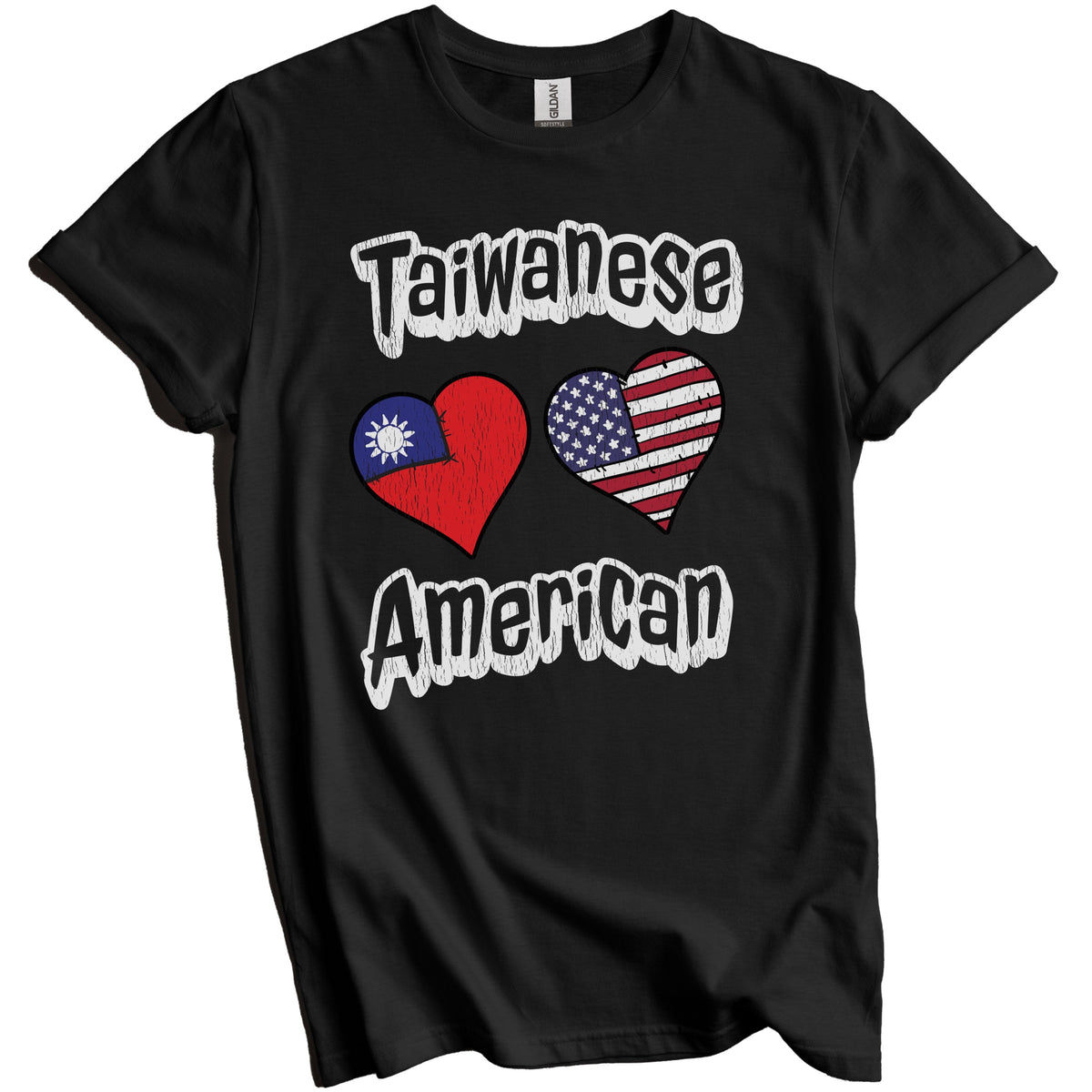 Taiwanese American Flag Hearts Combo Taiwan Distressed T-Shirt