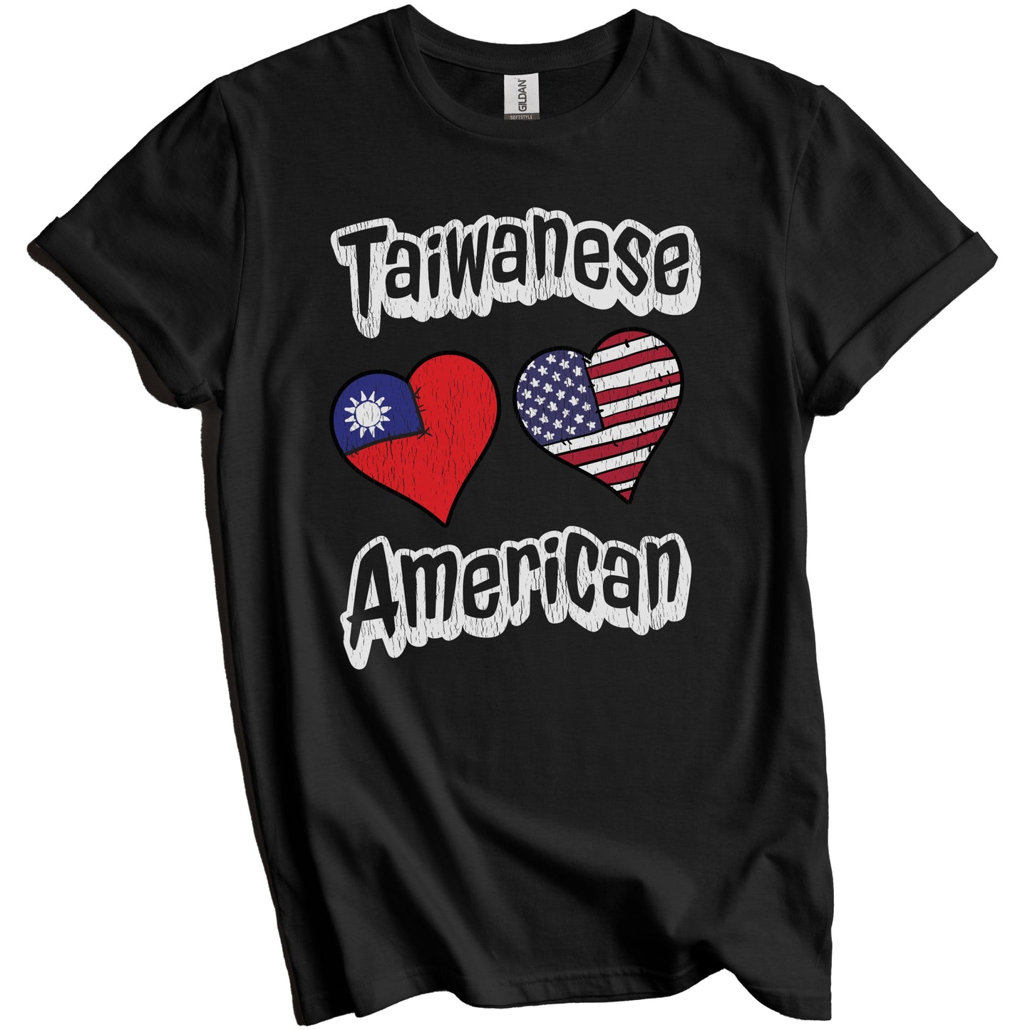 Taiwanese American Flag Hearts Combo Taiwan Distressed T-Shirt