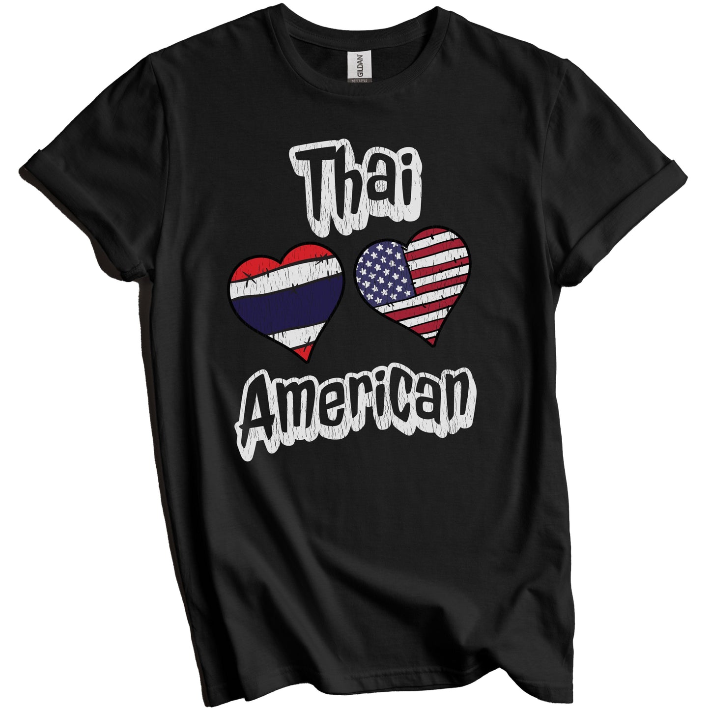 Thai American Flag Hearts Combo Thailand Distressed T-Shirt