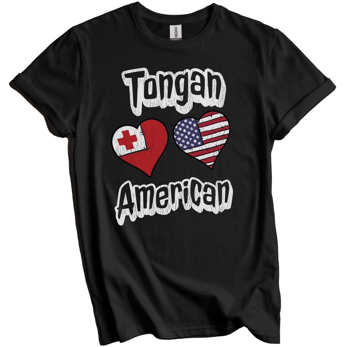 Tongan American Flag Hearts Combo Tonga Distressed T-Shirt
