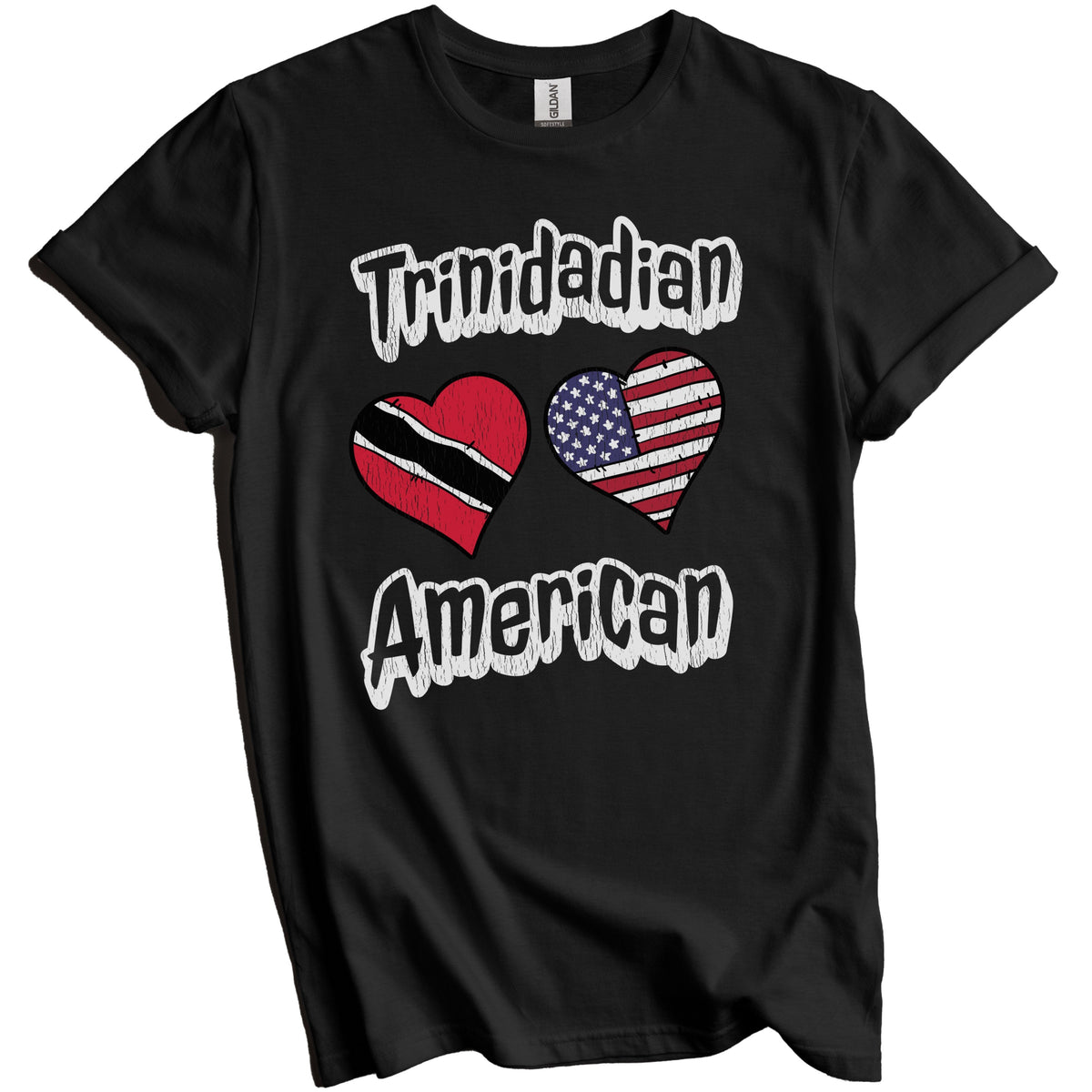 Trinidadian American Flag Hearts Combo Trinidad and Tobago Distressed T-Shirt